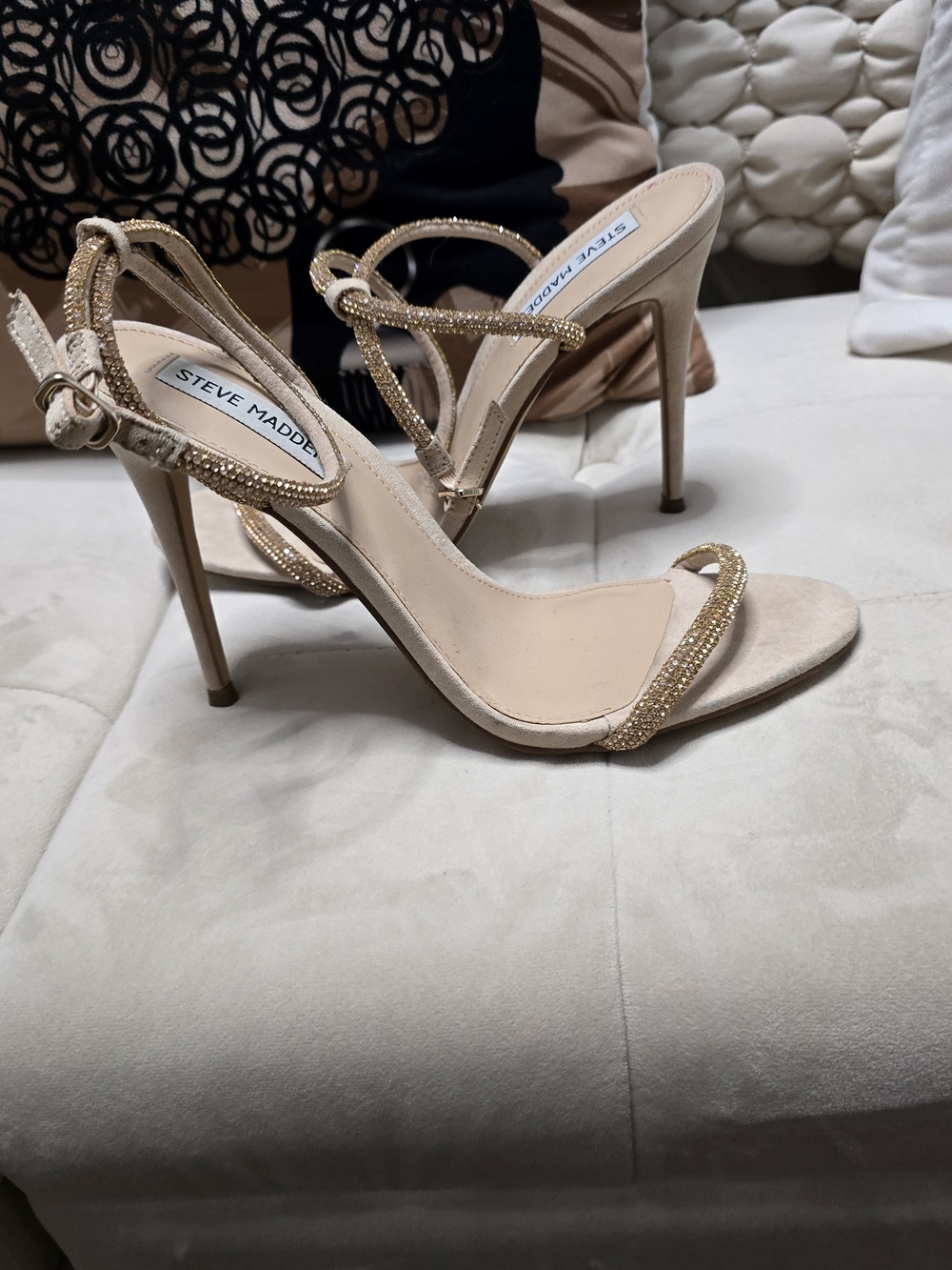 Steve Madden Gold Embellished Nude Strappy High Heel Sandals